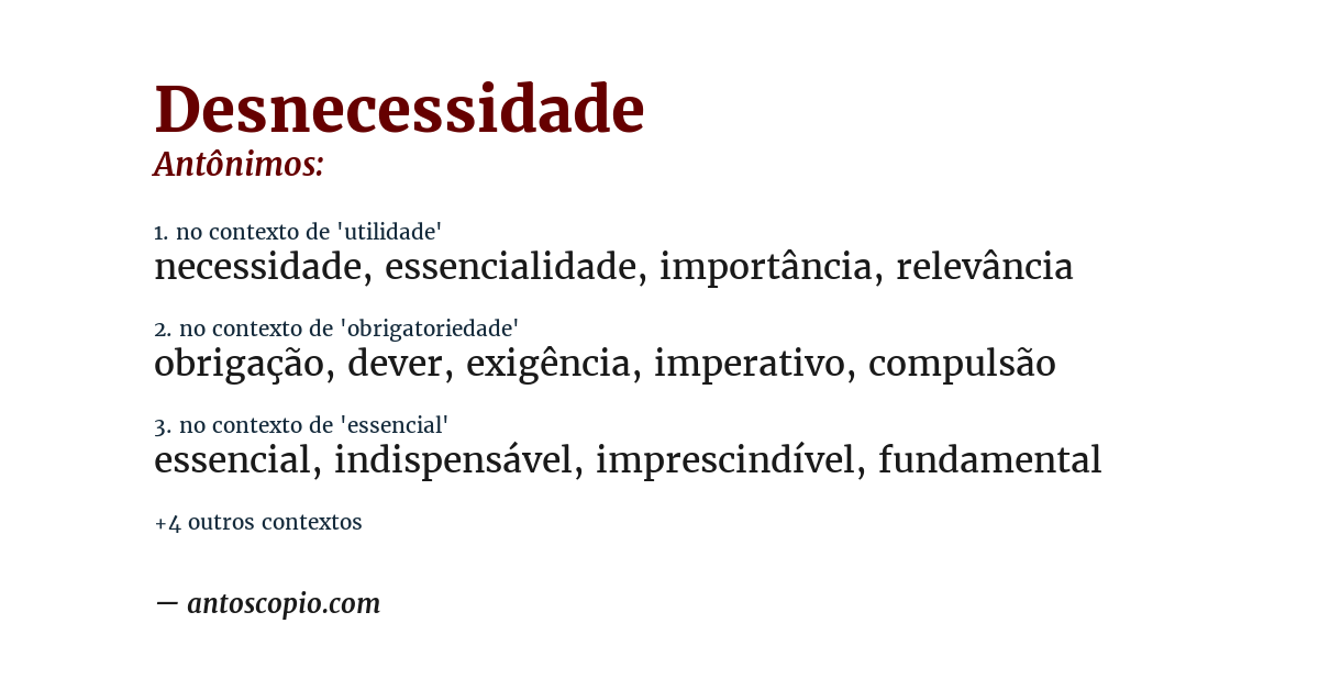 Antônimo de desnecessidade