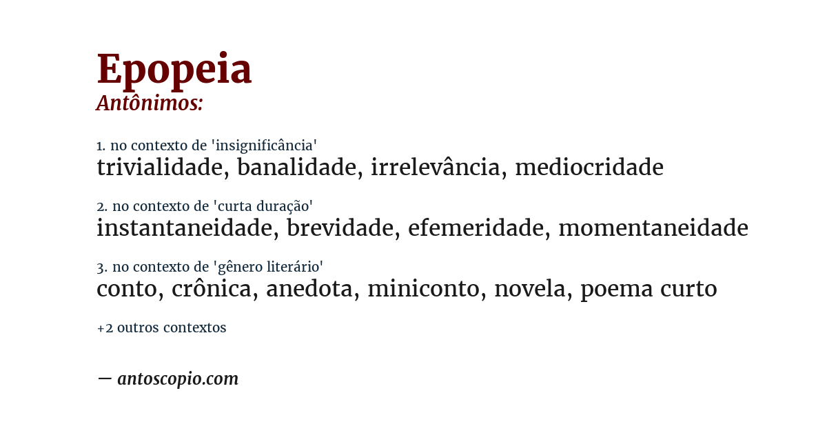 Antônimo de epopeia