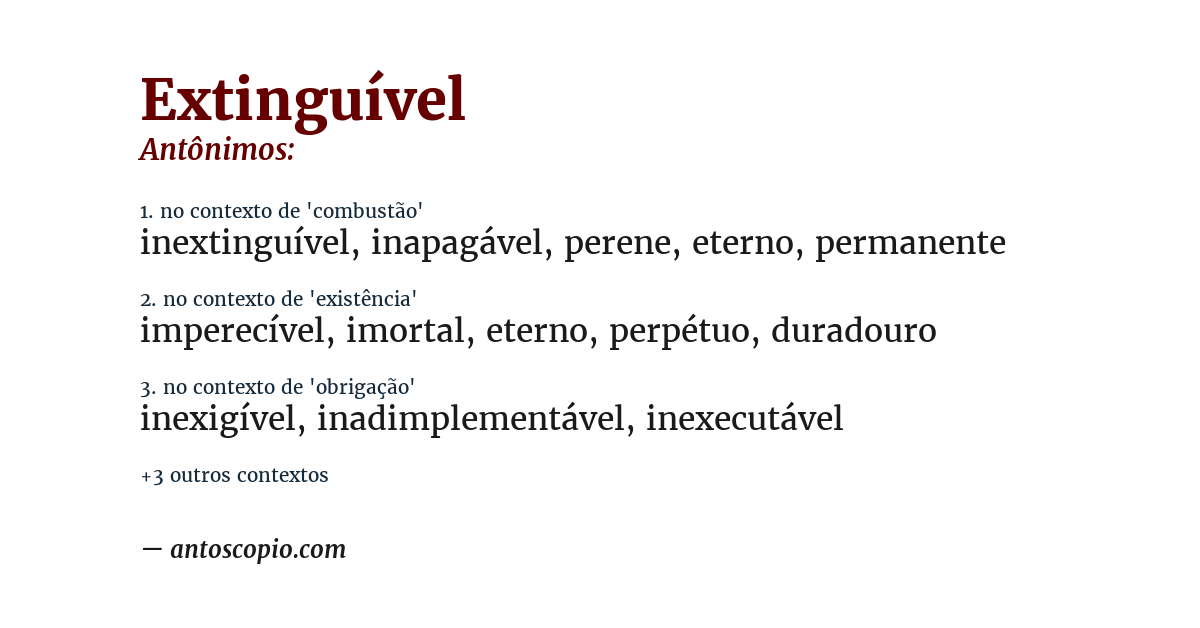 Antônimo de extinguível