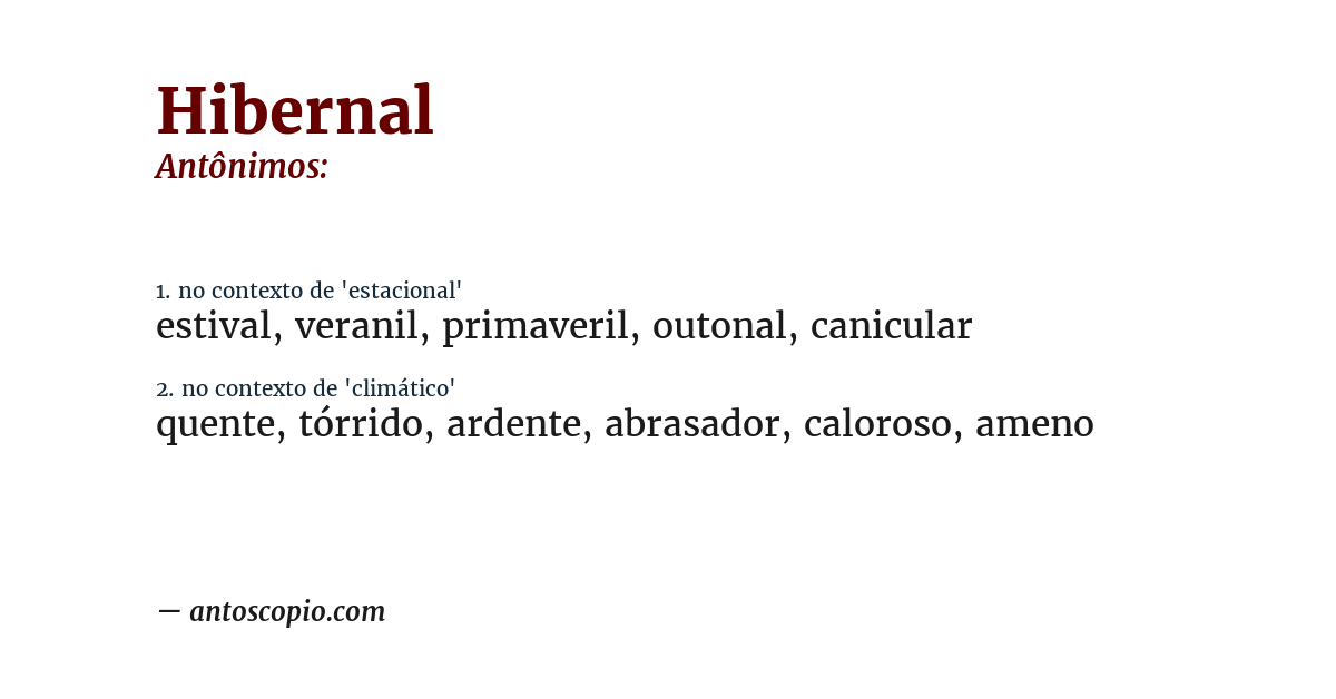 Antônimo de hibernal
