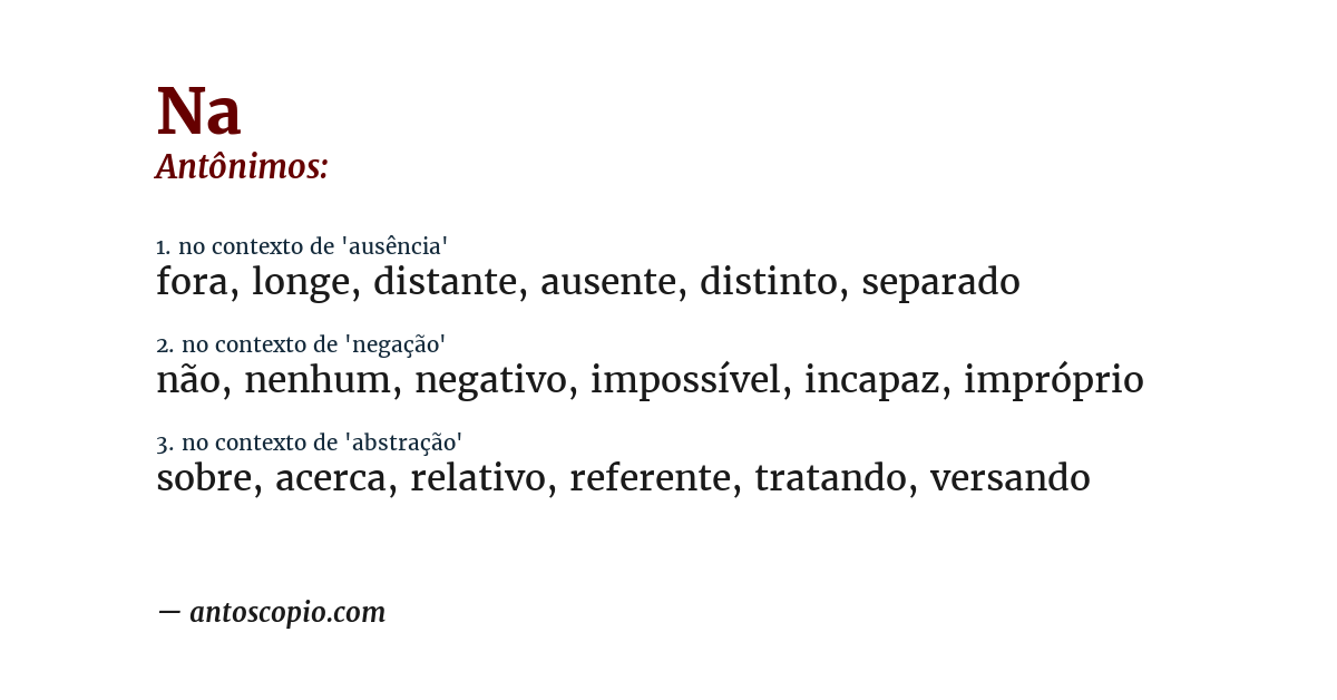 Antônimo de na