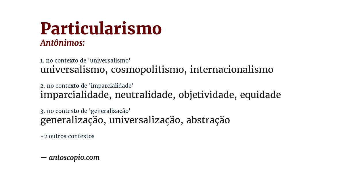 Antônimo de particularismo