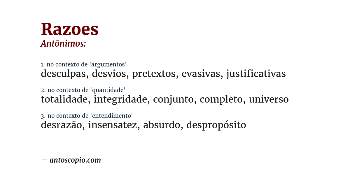 Antônimo de razoes