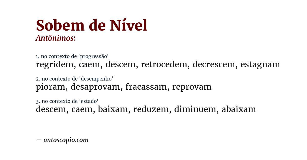 Antônimo de sobem de nível