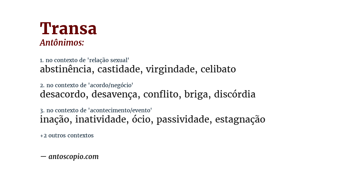 Antônimo de transa