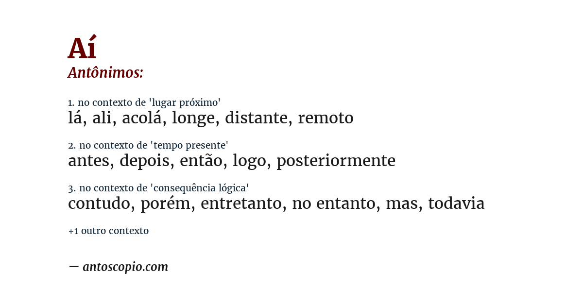 Antônimo de aí