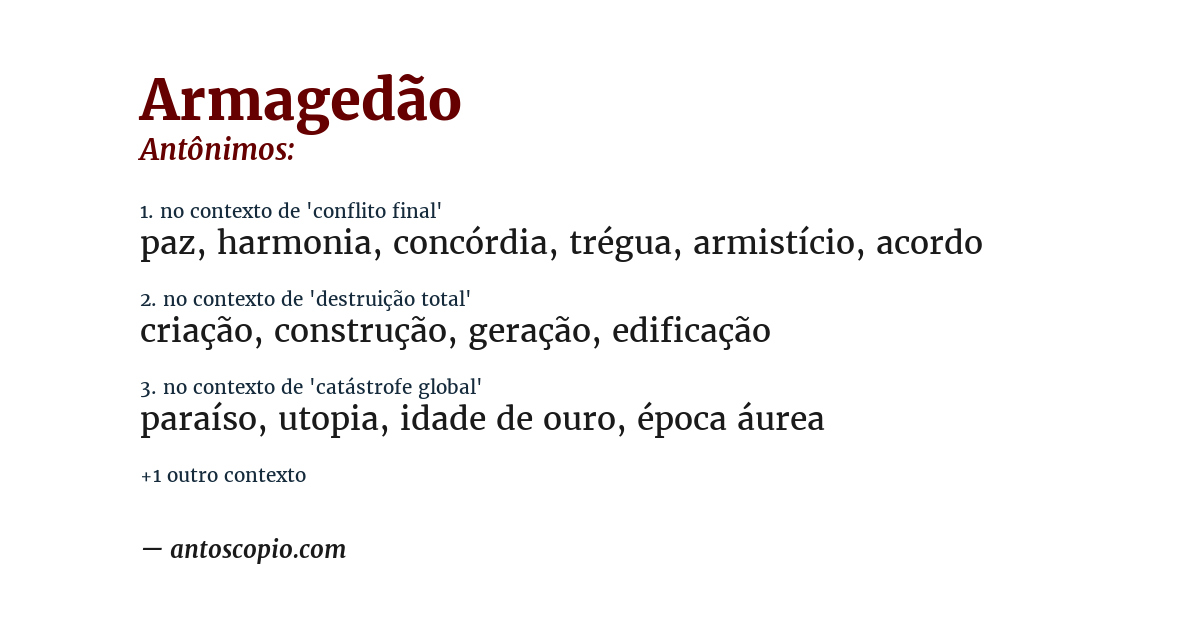 Antônimo de armagedão