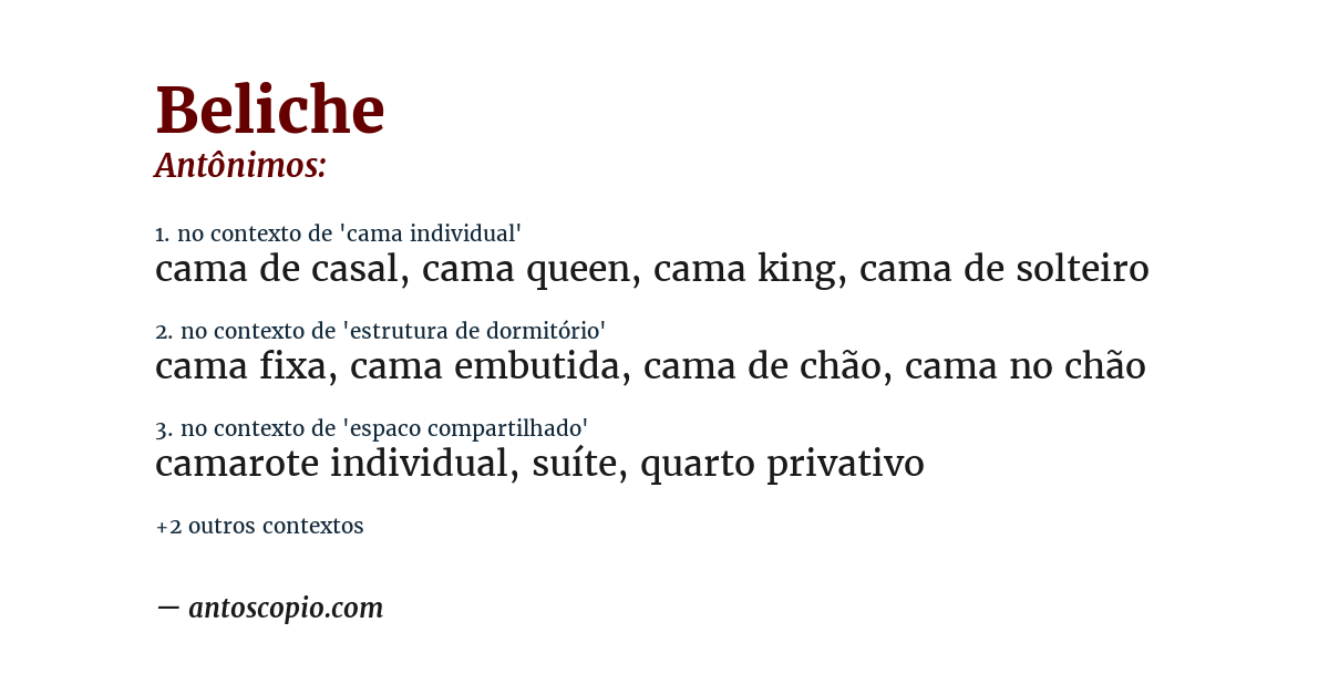 Antônimo de beliche