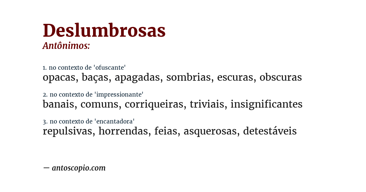 Antônimo de deslumbrosas