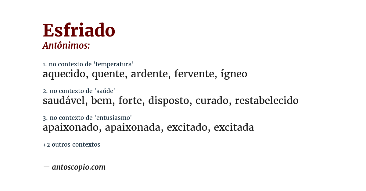 Antônimo de esfriado