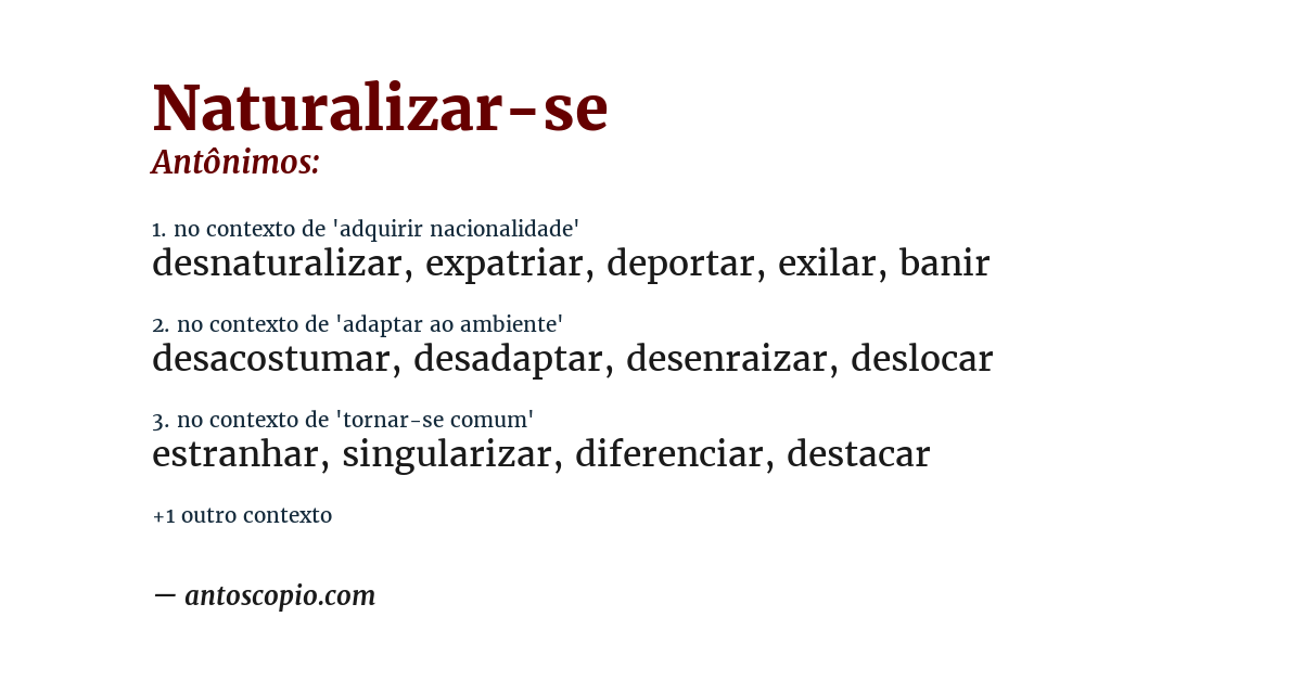 Antônimo de naturalizar-se