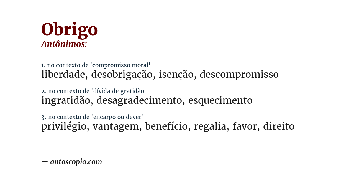 Antônimo de obrigo