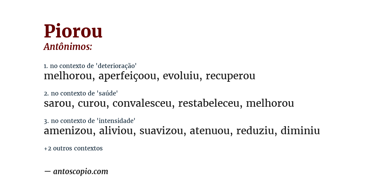 Antônimo de piorou