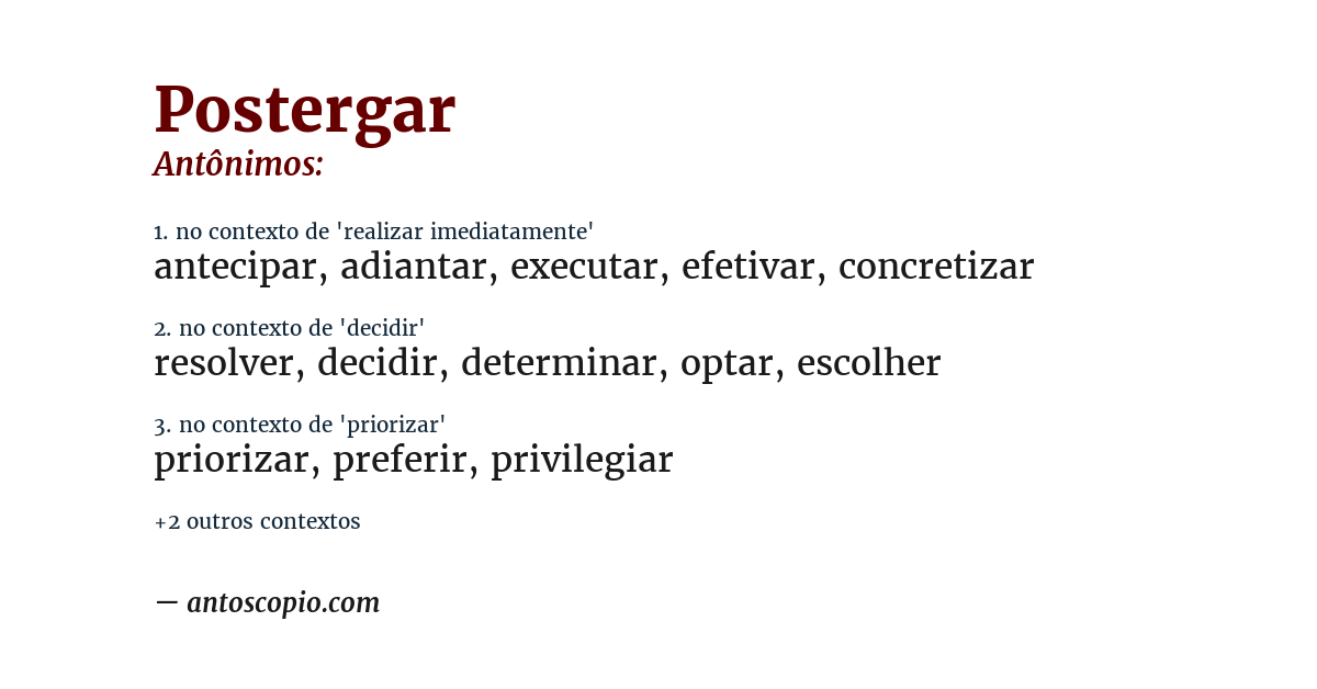 Antônimo de postergar