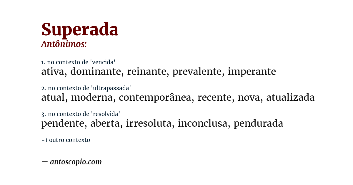 Antônimo de superada