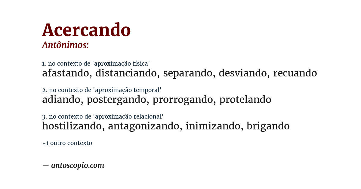 Antônimo de acercando