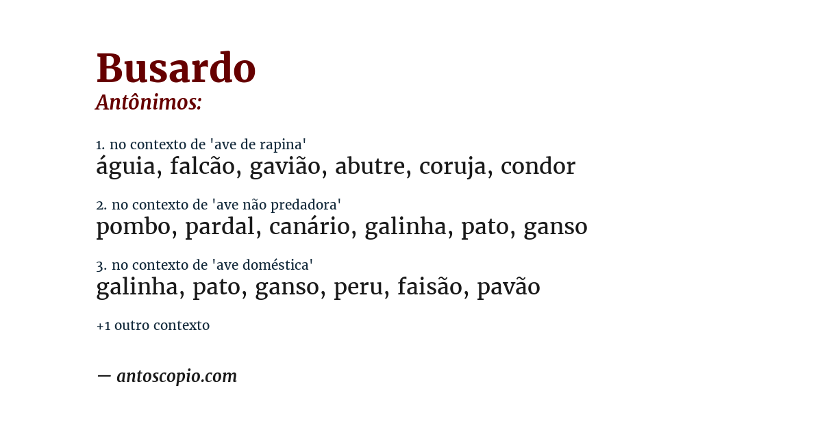 Antônimo de busardo