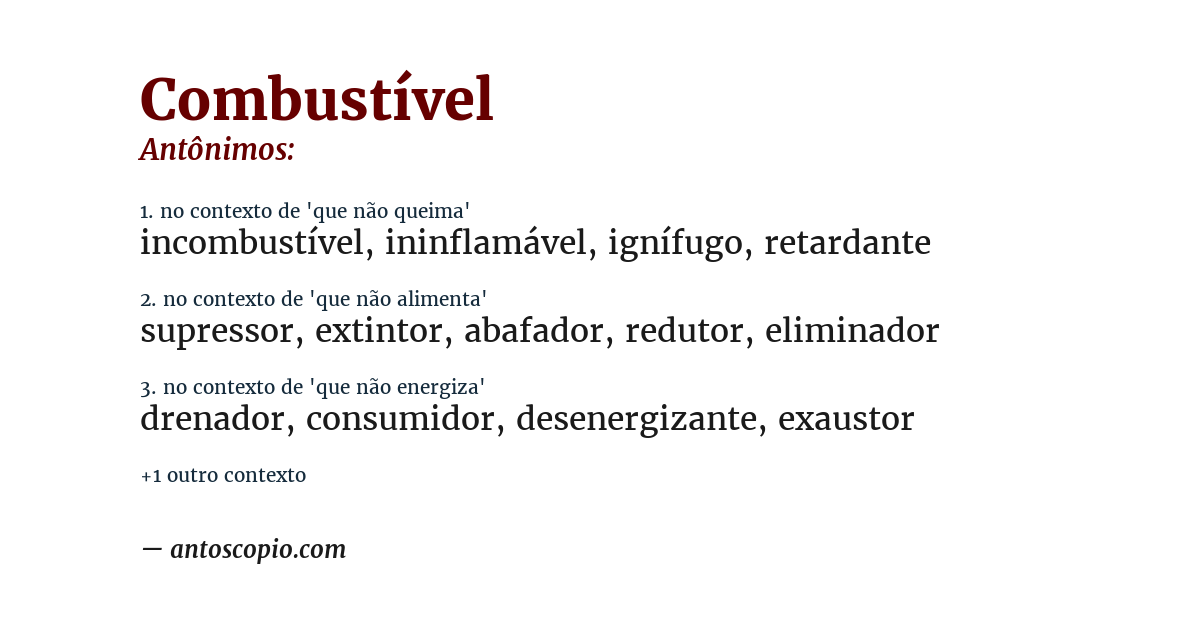 Antônimo de combustível