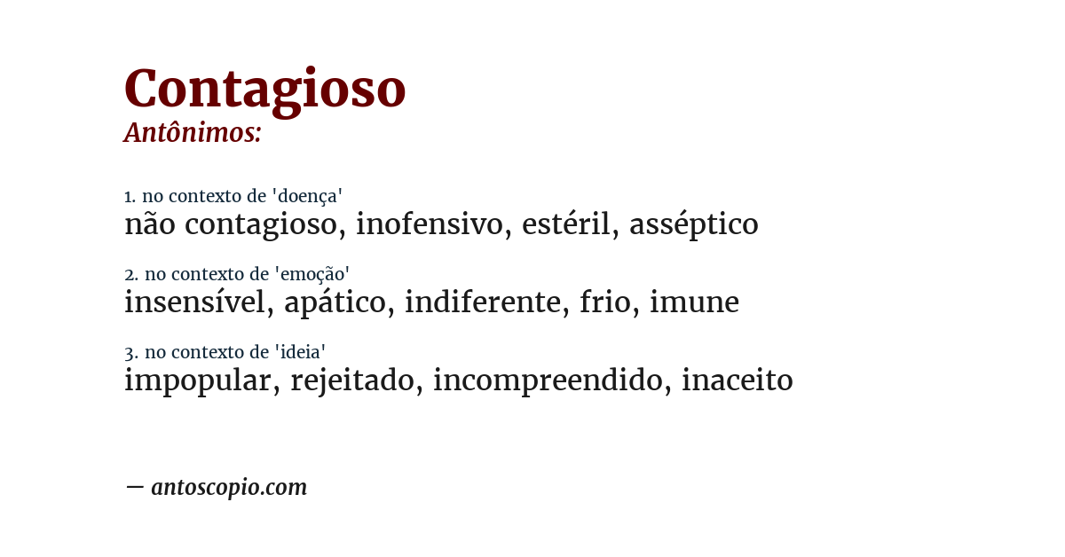 Antônimo de contagioso