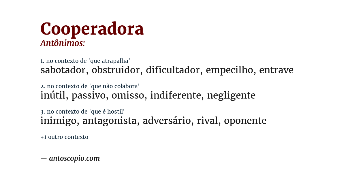 Antônimo de cooperadora