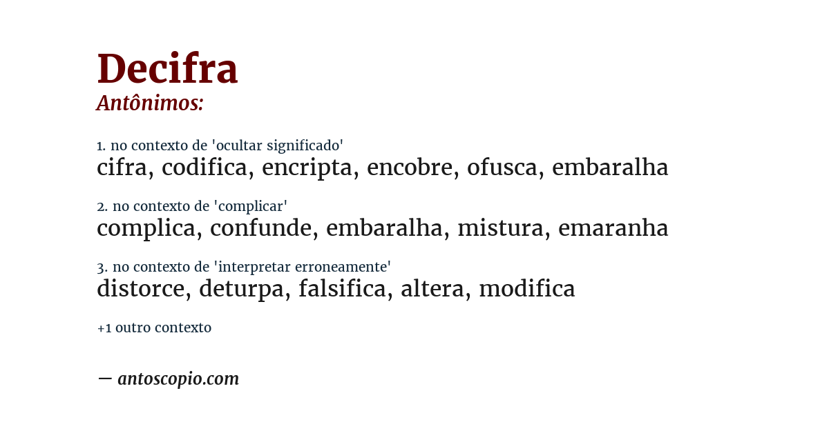 Antônimo de decifra