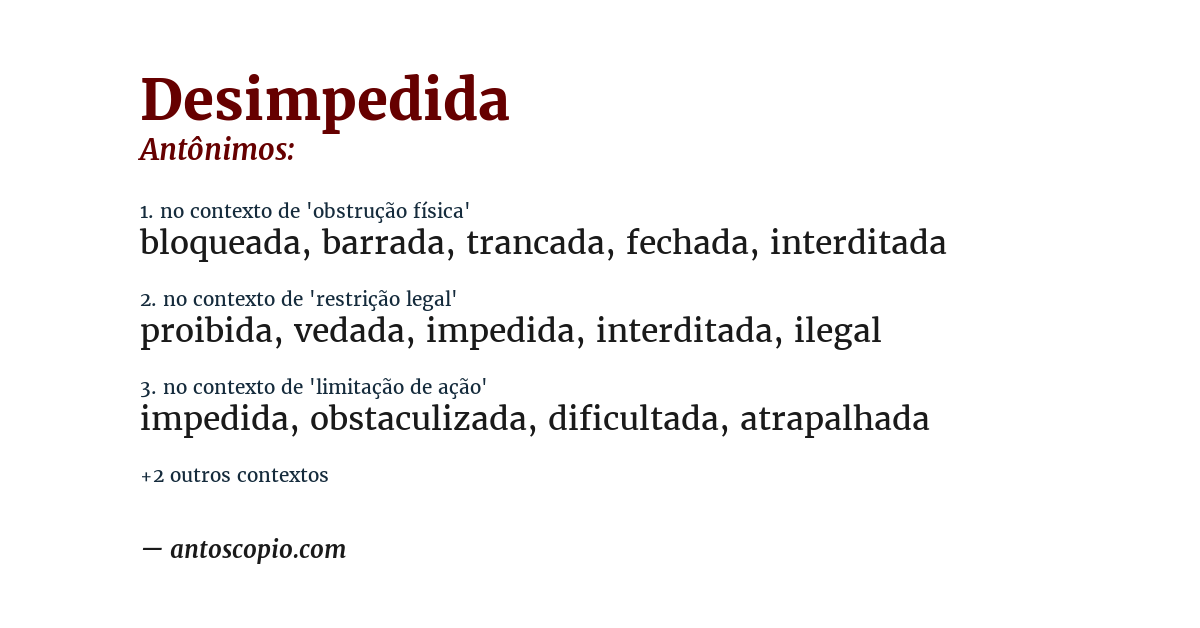 Antônimo de desimpedida