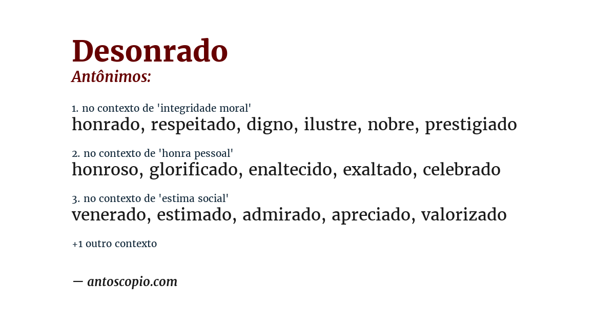 Antônimo de desonrado