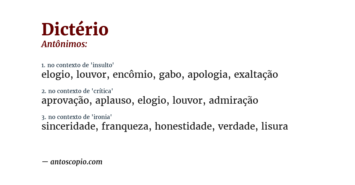 Antônimo de dictério