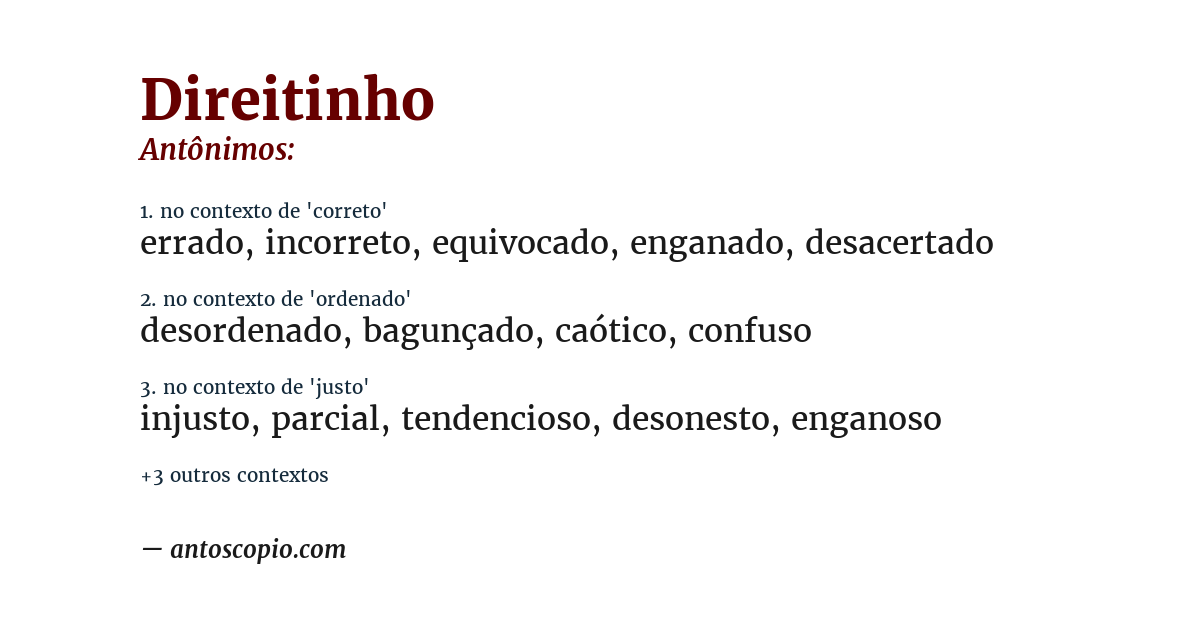 Antônimo de direitinho