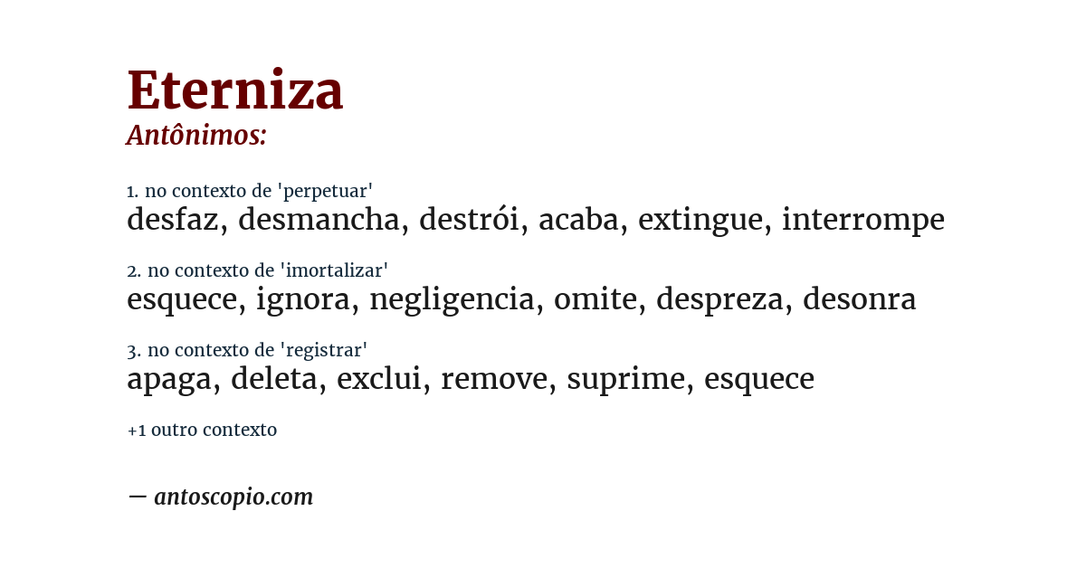 Antônimo de eterniza