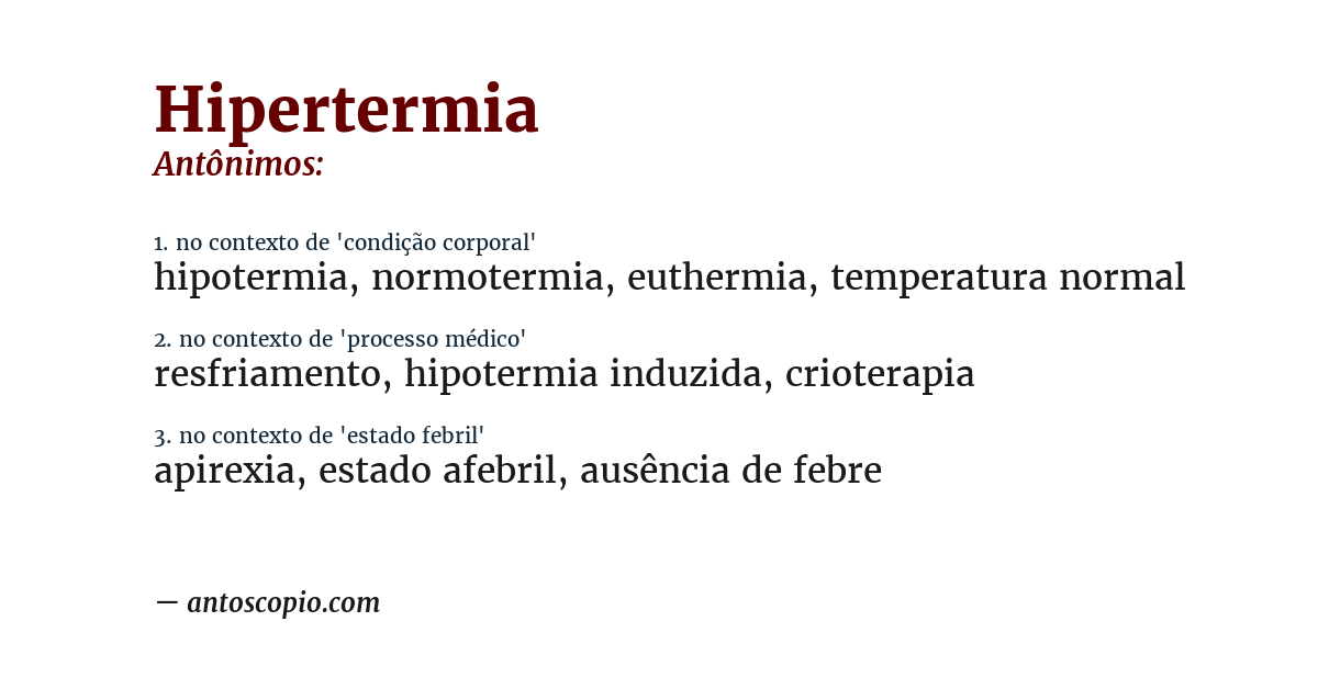 Antônimo de hipertermia