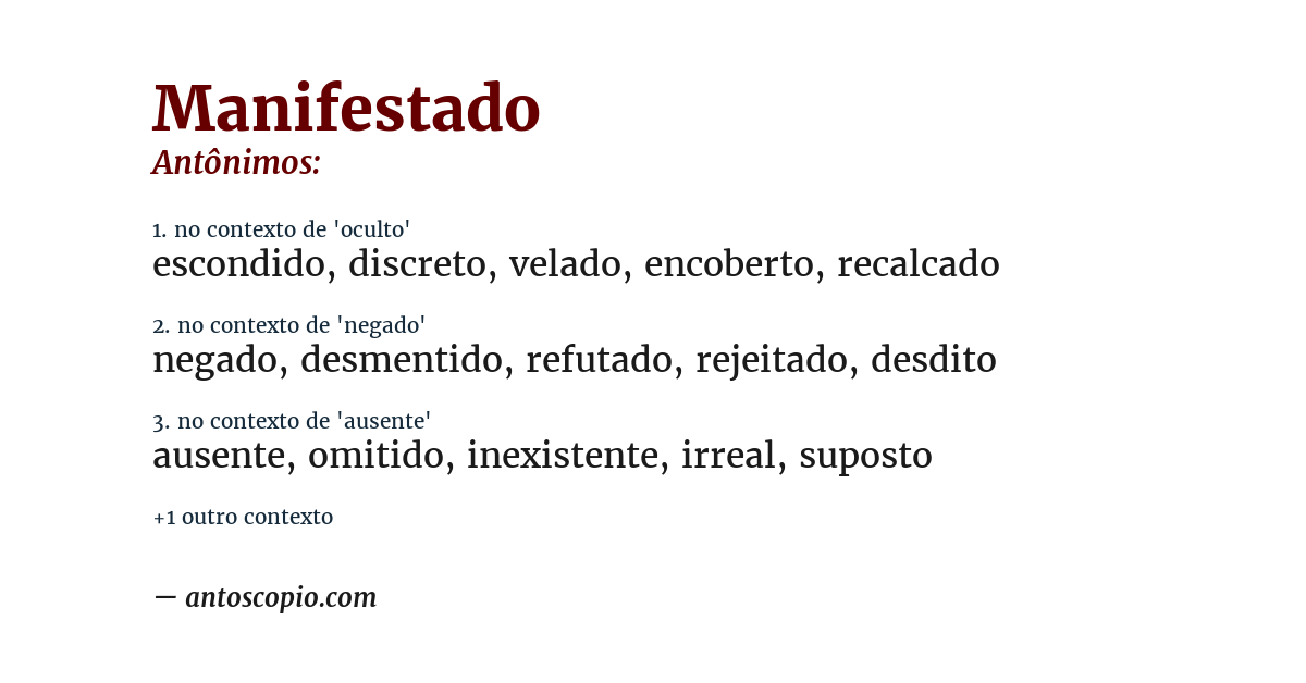 Antônimo de manifestado