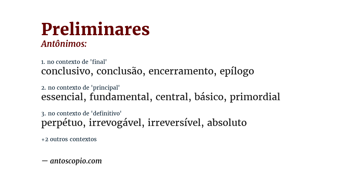 Antônimo de preliminares