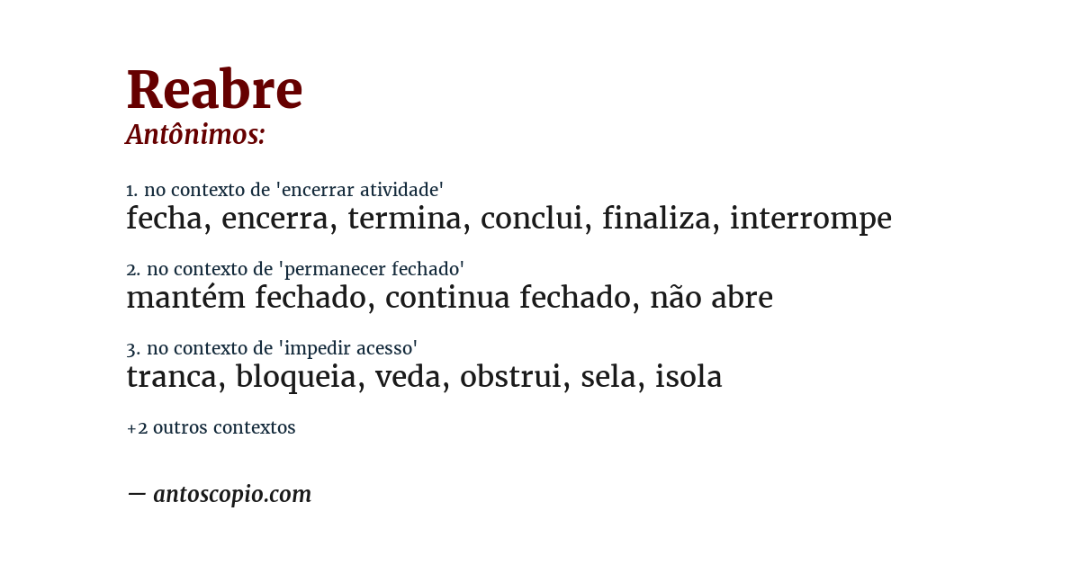 Antônimo de reabre