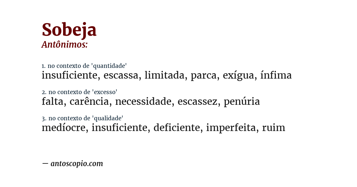 Antônimo de sobeja