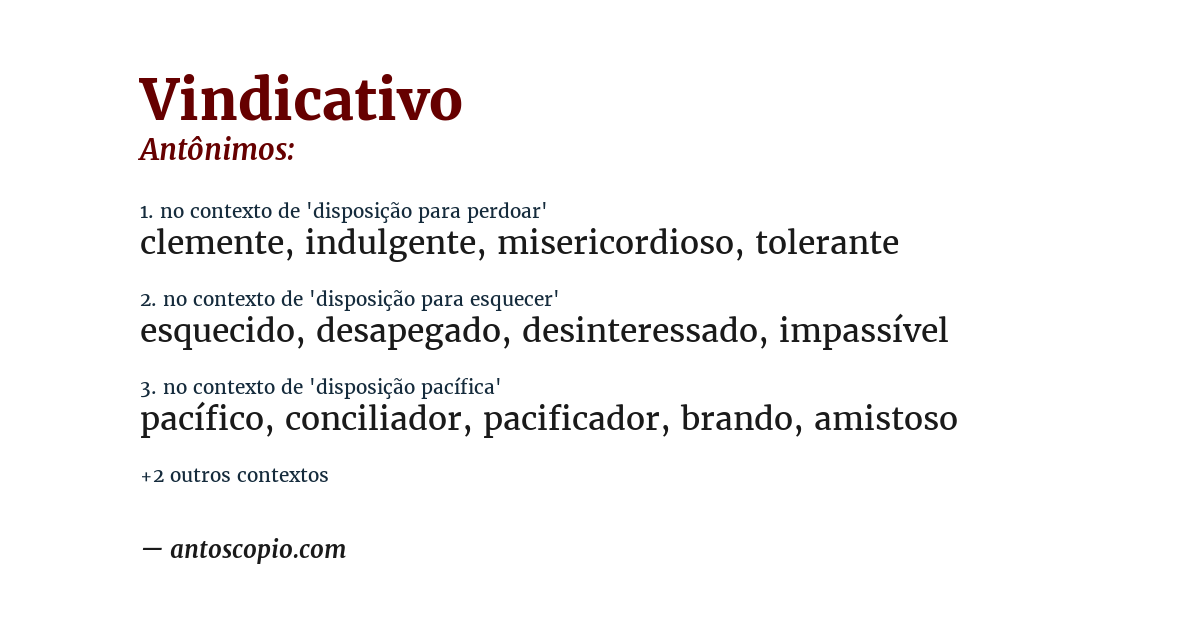 Antônimo de vindicativo
