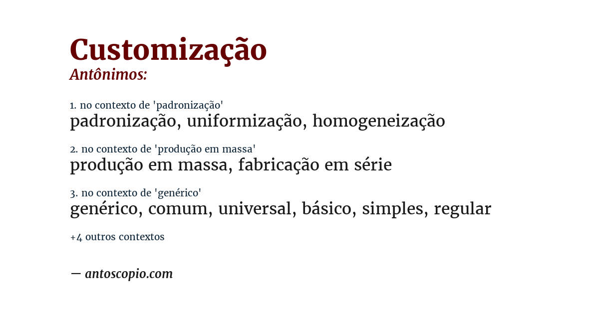 Antônimo de customização
