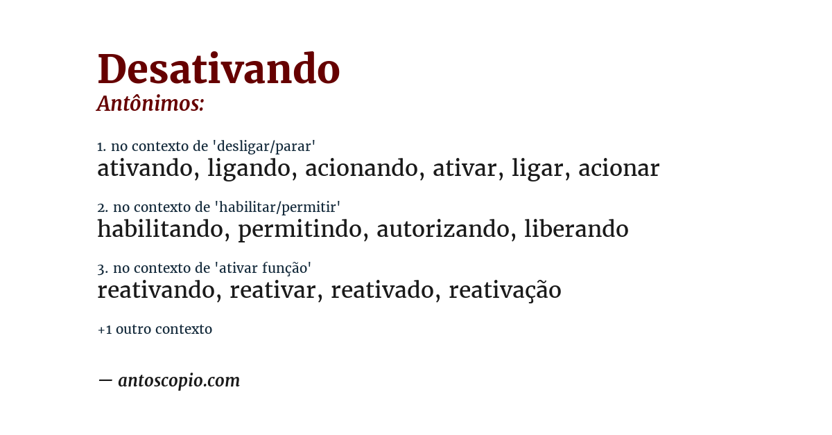 Antônimo de desativando