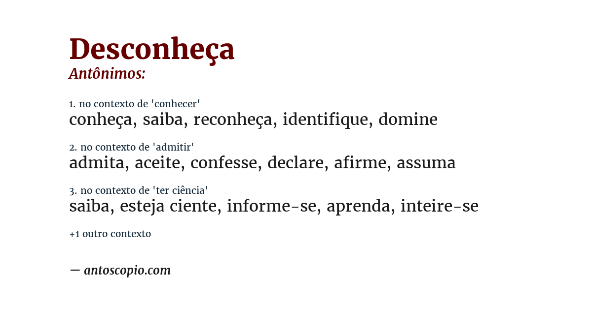 Antônimo de desconheça