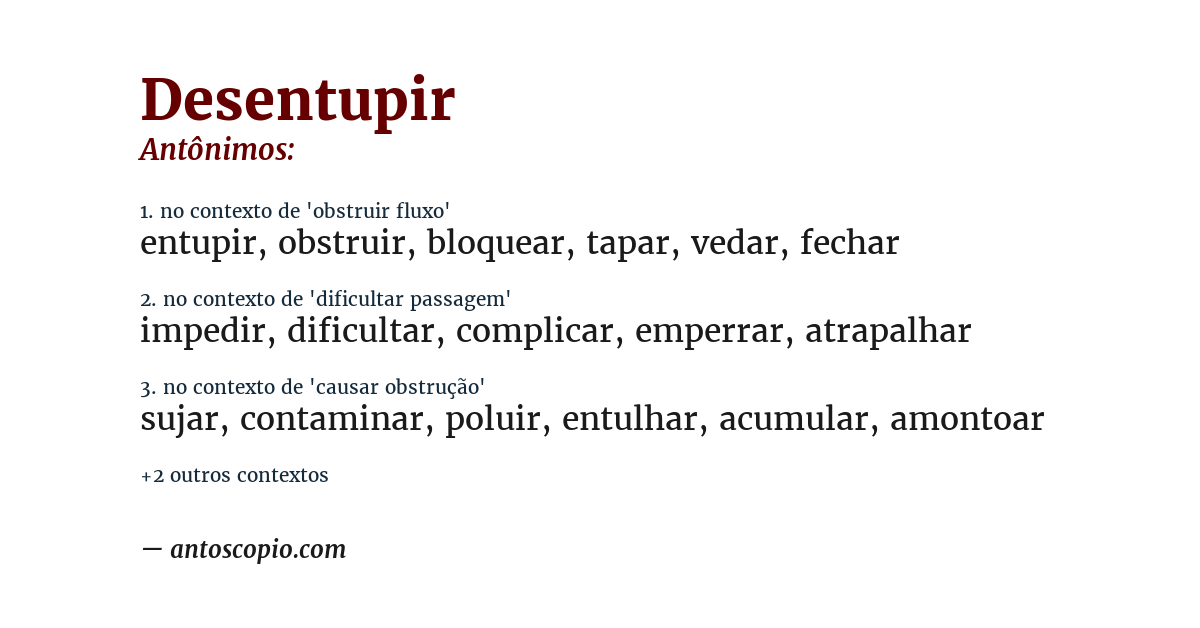 Antônimo de desentupir