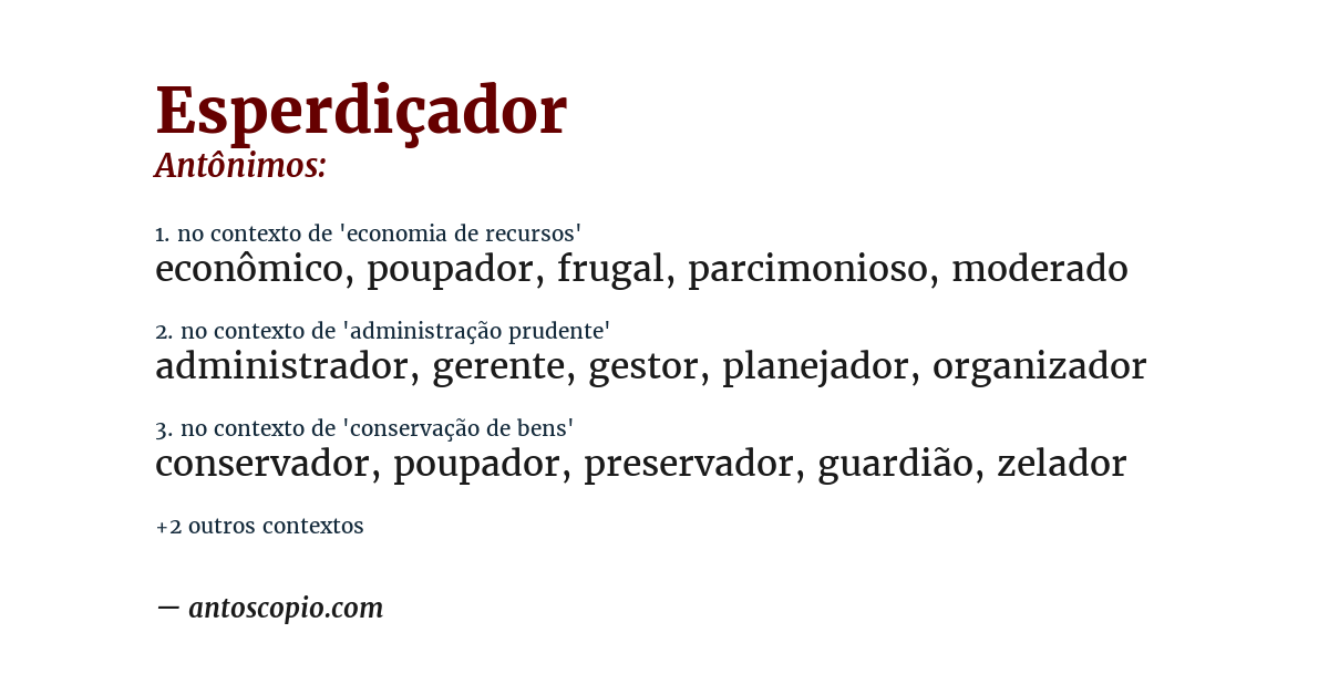 Antônimo de esperdiçador