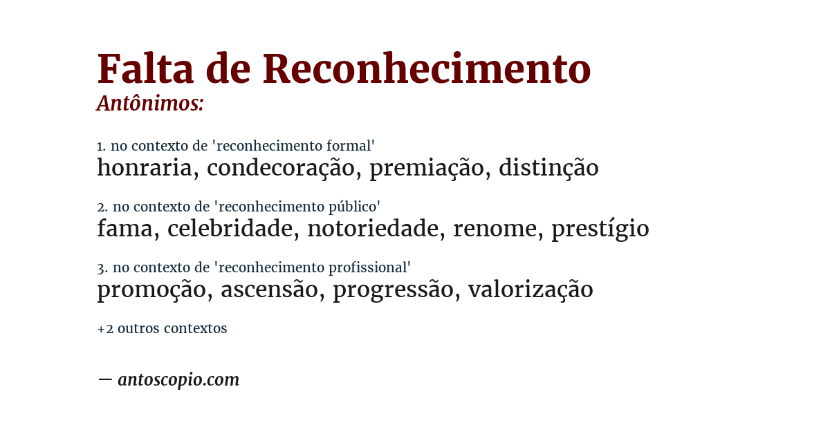 Antônimo de falta de reconhecimento