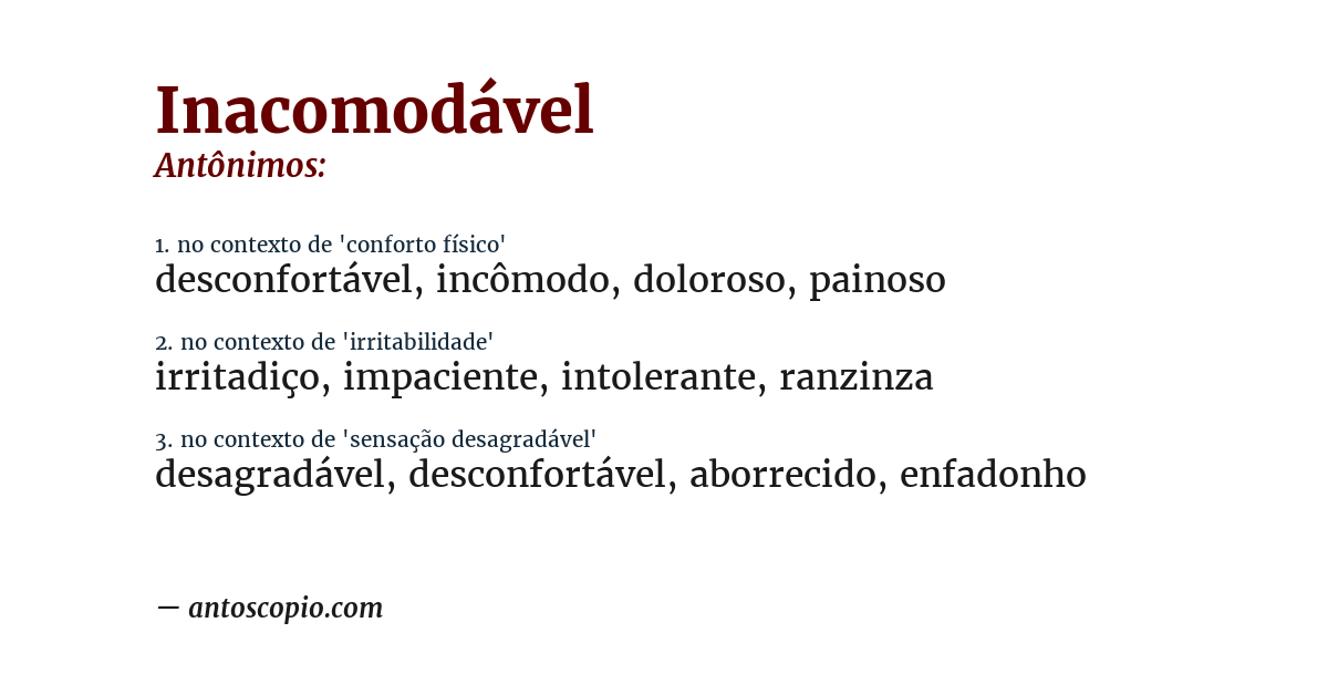 Antônimo de inacomodável