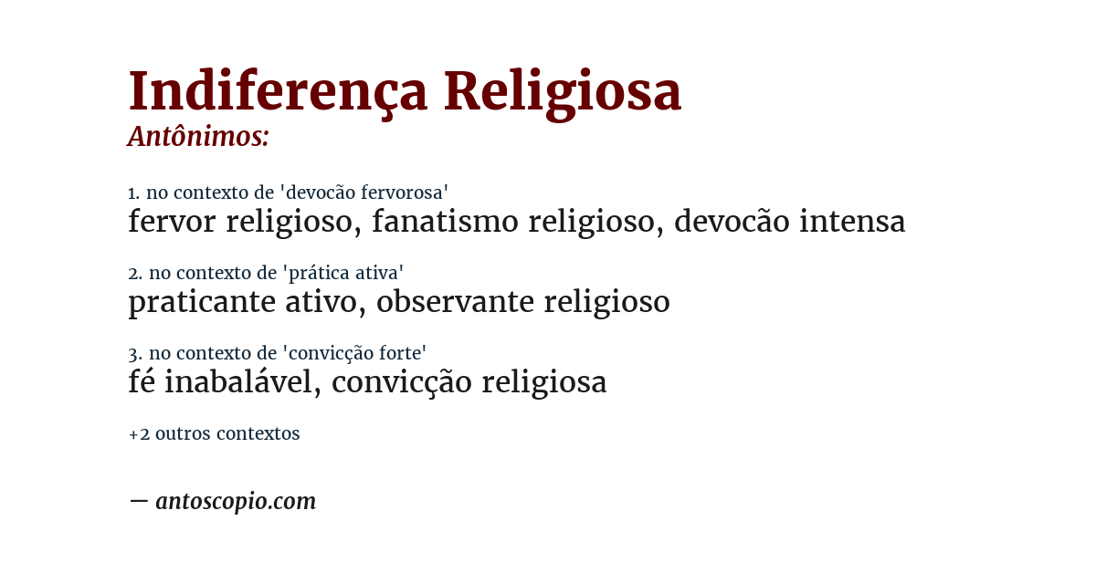 Antônimo de indiferença religiosa