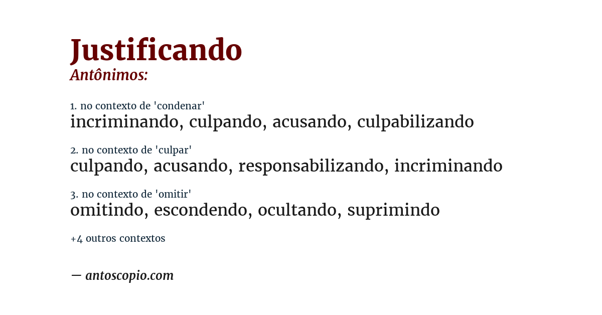 Antônimo de justificando