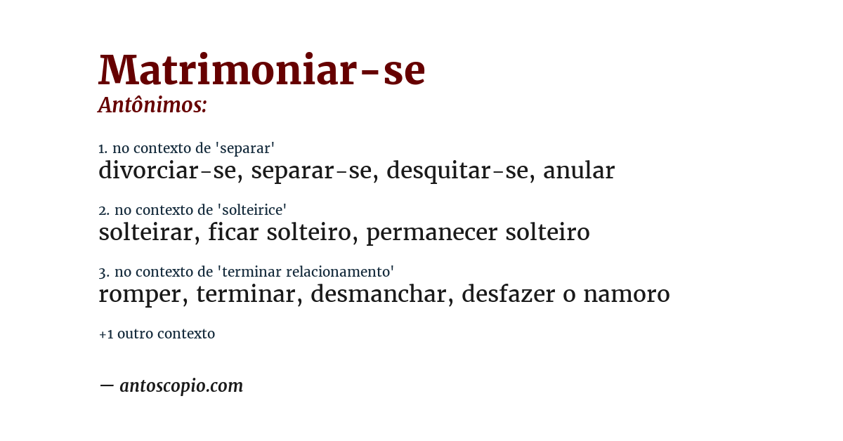 Antônimo de matrimoniar-se