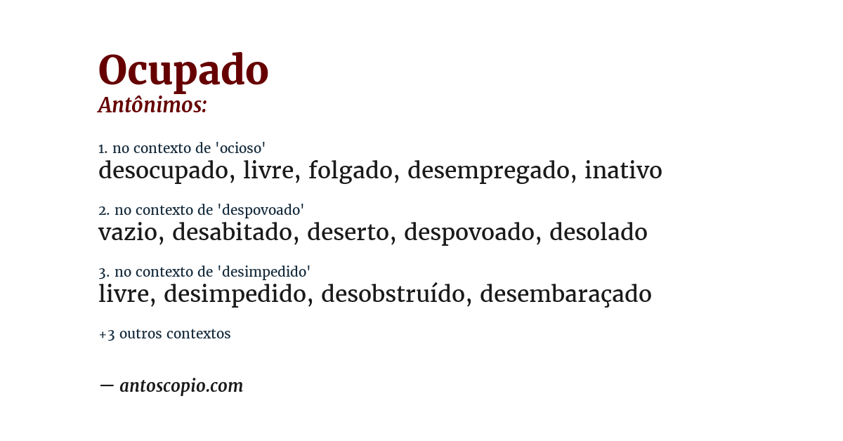 Antônimo de ocupado