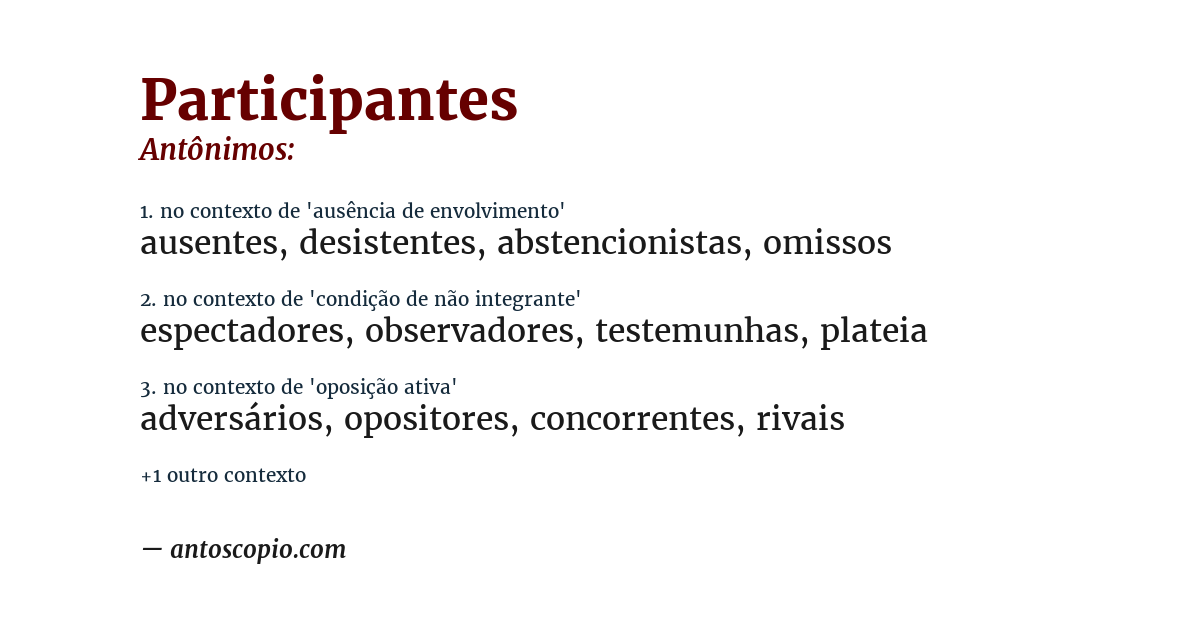 Antônimo de participantes