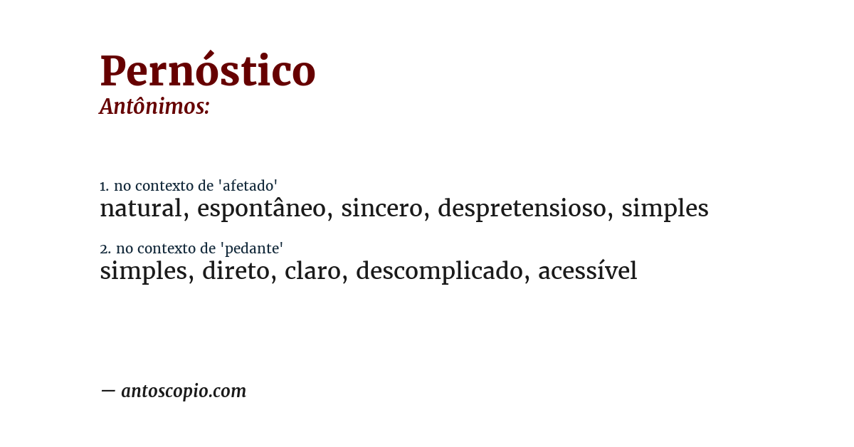 Antônimo de pernóstico