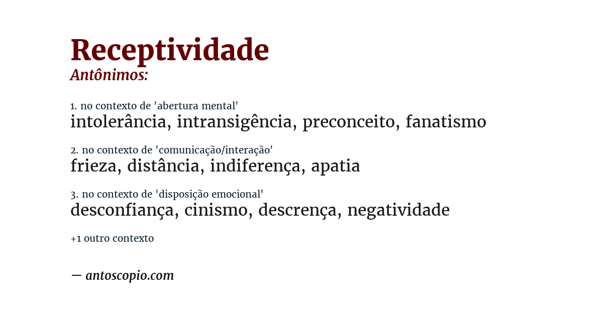Antônimo de receptividade